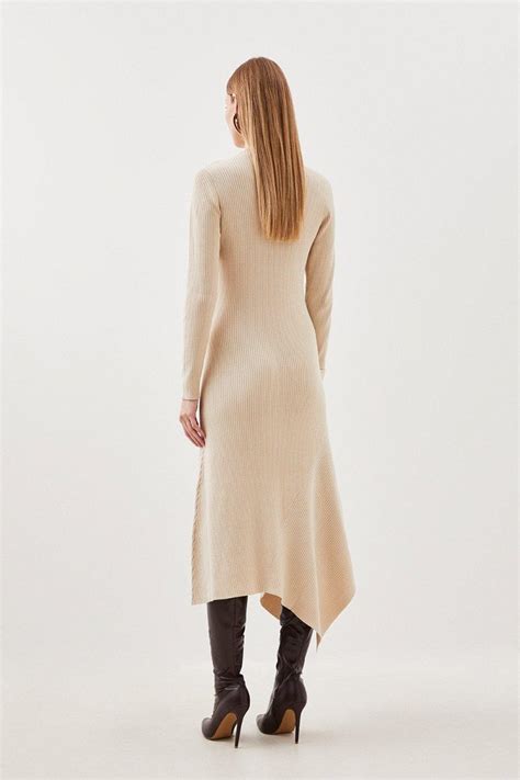 Karen Millen Viscose Blend Rib Knit Midaxi Dress In Natural Endource