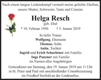 Traueranzeigen Von Helga Resch Trauer Merkur De