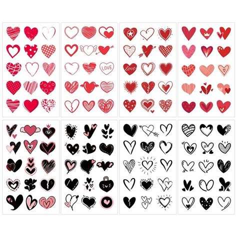 Patterns Valentines Heart Tattoos Sheets Red Black Love Hearts