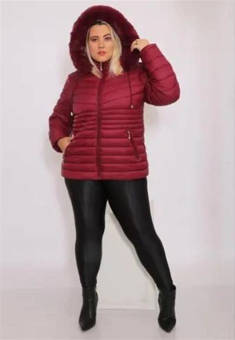 Jaqueta Plus Size Para Inverno Bobojaco Nylon Capuz Remov Vel Vermelha