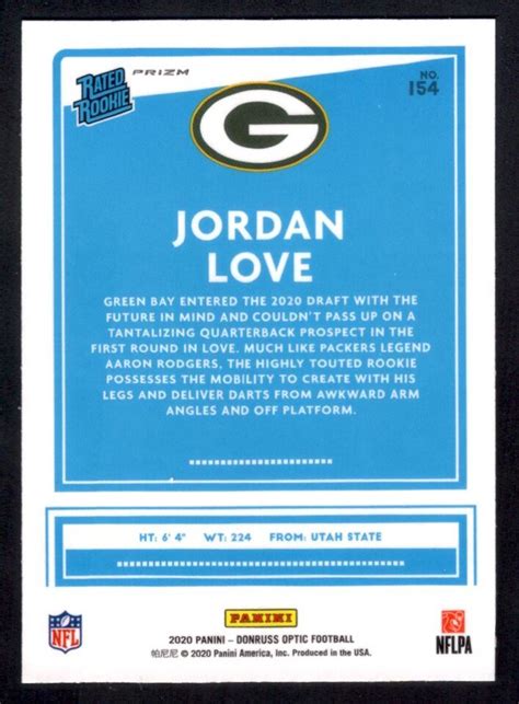 Donruss Optic Pink Prizm Rated Rookie Jordan Love Rookie Green Bay