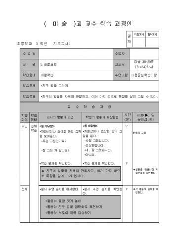 3학년미술 지도안-관찰표현(친구 얼굴 그리기)(1)
