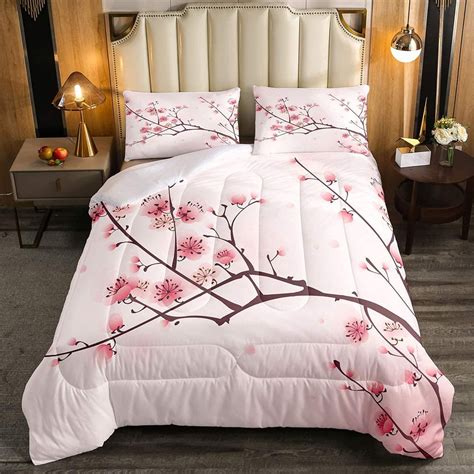 Yst Cherry Blossoms Comforter Set Queen Girl Pink Floral Down Comforter Japanese Spring