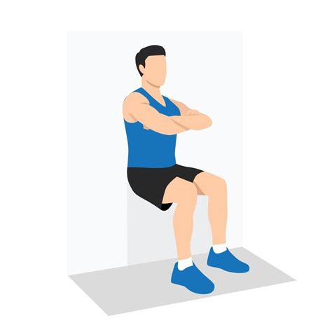 Man Doing Wall Sit Exercise Flat Vector Illustration Isolated On White