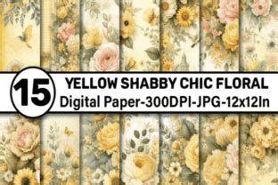 Yellow Shabby Chic Floral Digital Papers Graphic By Elksartstudio