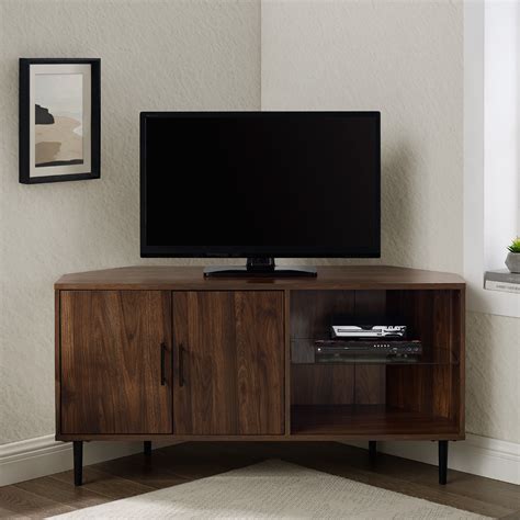 Manor Park Basie 2 Door Corner Tv Stand For Tvs Up To 55 Dark Walnut