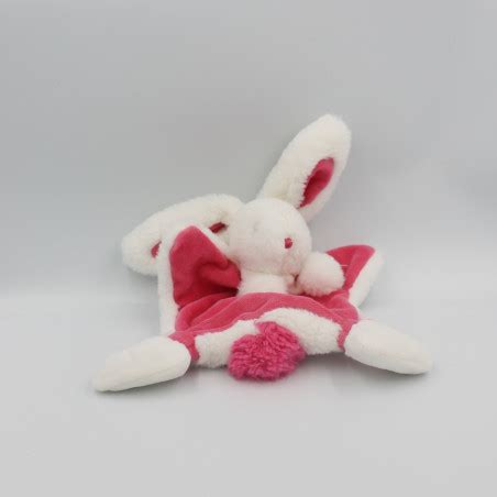 Doudou Et Compagnie Plat Marionnette Lapin Blanc Rose Pompon