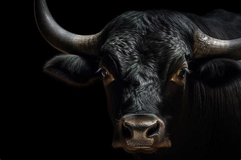 Premium Photo | A black bull with horns on it