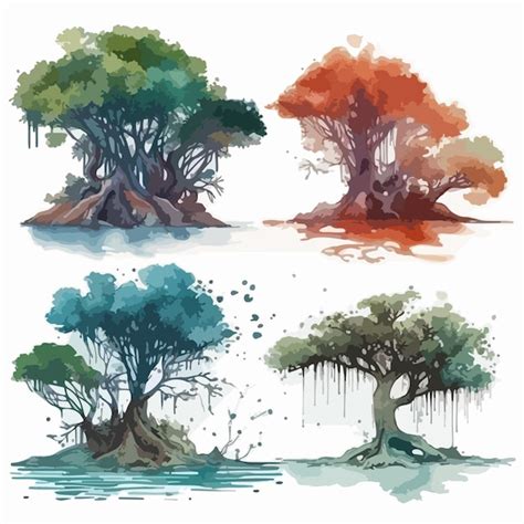 Premium Vector Big Tree Set Tree Watercolor Painting Package