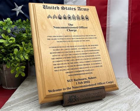 Army Nco Charge Leatherette Or Wood Plaque Induction Promotion