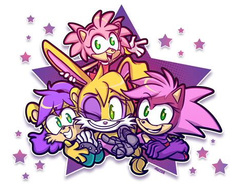 157938 Safe Artist Vaporotem Amy Rose Sonic Bunnie Rabbot Sonic Mina Mongoose Sonic