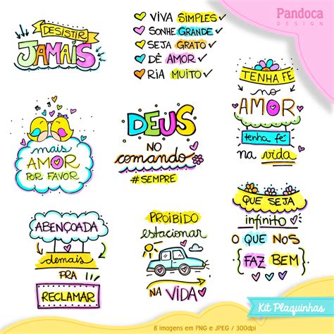 Kit Digital Plaquinhas Pandoca Design Frases Coloridas