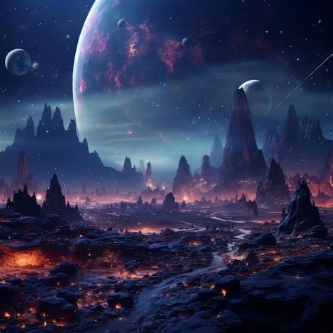 Premium Ai Image Futuristic Planet Landscape Illustration