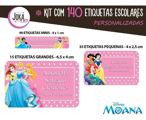 Kit Etiquetas Escolares Personalizadas Princesas Disney R