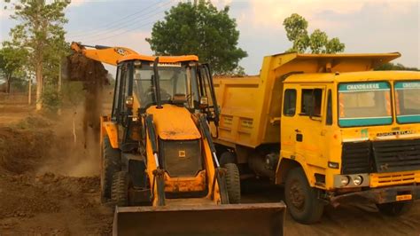 2 JCB 3dx Machines Loading Mud Together TATA Dump Truck 2518 10 Tyre