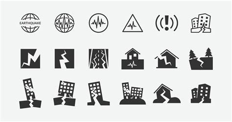 Earthquake Icon Set In Flat Style Natural Disaster Destruction Icon