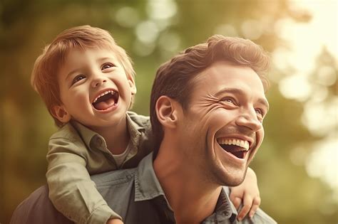 Premium Photo A Father And Son Smiling And Holding Each Other