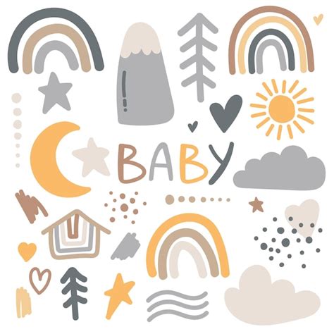 Premium Vector Set Of Cute Boho Baby Objects In Scandinavian Style