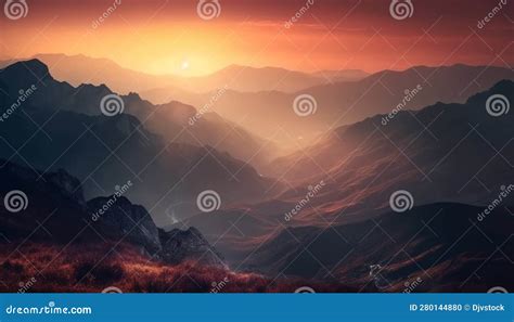 Majestic Mountain Range Tranquil Sunrise Panoramic Beauty In Nature