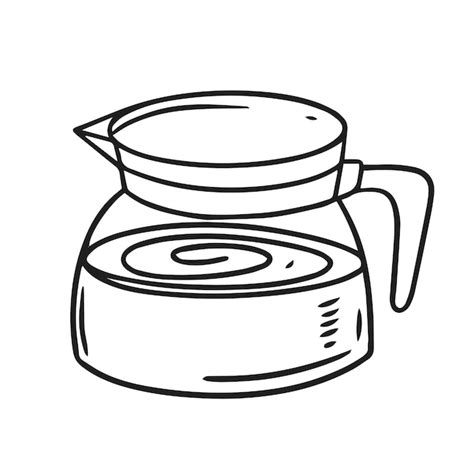 Un Dibujo Lineal En Blanco Y Negro De Una Cafetera Vector Premium