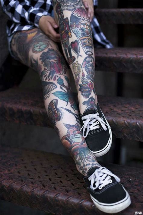 American Traditional Tattoo Leg Sleeve