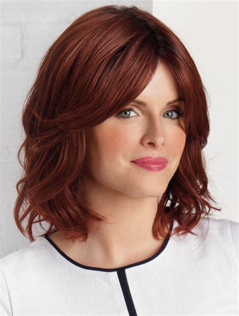 High Quality Auburn Wavy Shoulder Length Lace Front Great Wigssynthetic Wigs