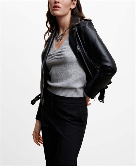 Mango Faux Leather Biker Jacket In Black Lyst