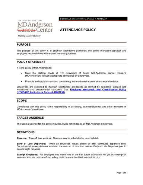 Attendance Policy 15 Examples Format Pdf