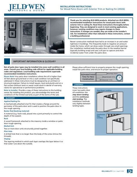 Jeld Wen Sliding Patio Doors Installation Instructions - Patio Ideas