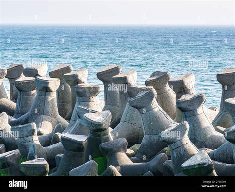 Breakwater Tetrapods Made From Concrete For Protection Tetrapods For