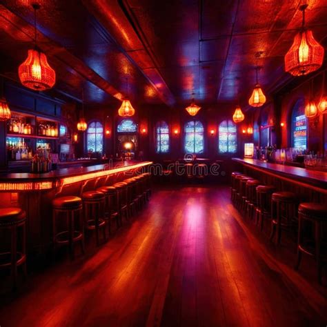 Inside Bar Interior Bright Long Exposure Glowing Lights Stock