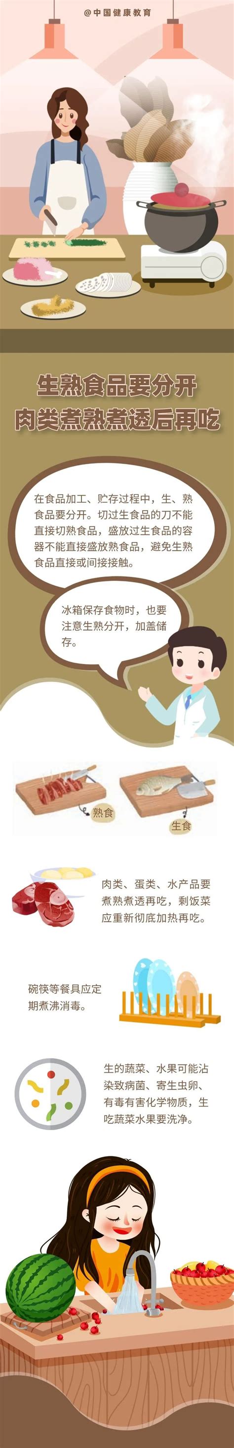 生熟食品要分开，肉类煮熟煮透后再吃