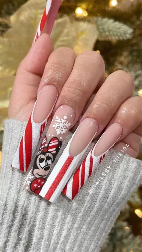 Red Snowflake Nails I Red Candy Cane Nails Red Winter Nails Red Christmas Nail White Glitter