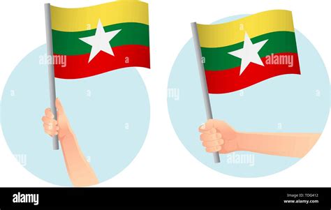 Myanmar Flag In Hand Patriotic Background National Flag Of Myanmar