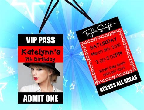 Custom Taylor Swift Vip Birthday Pass Invitation Taylor Swift Birthday Party Ideas Taylor