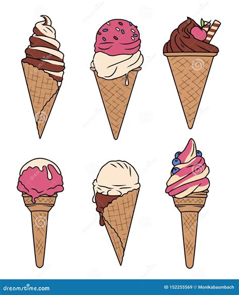 Set Of Cute Delicious Looking Cartoon Ice Cream Cones Vector