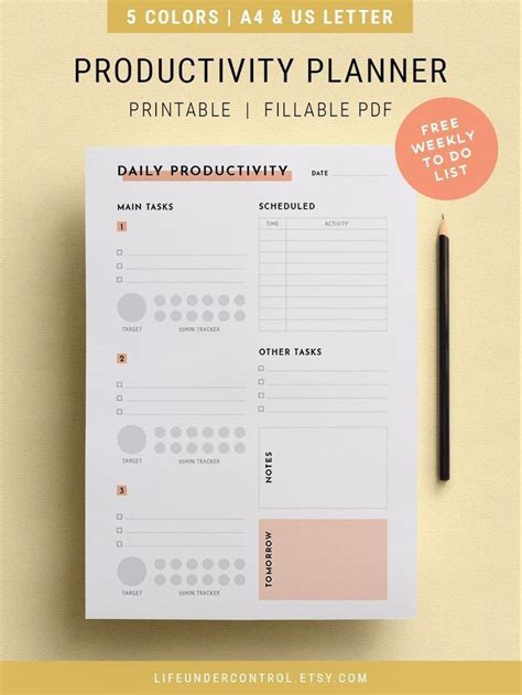 Productivity Planner Insert Free Weekly Planner A Etsy