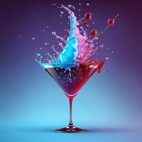 Premium AI Image Refreshing Cherry Martini Cocktail Splash On Blue