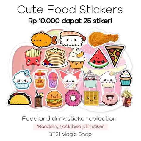 Gambar Stiker Lucu Kartun Makanan Dan Minuman Makanan Musim Panas Kawaii Sammer Lezat Set