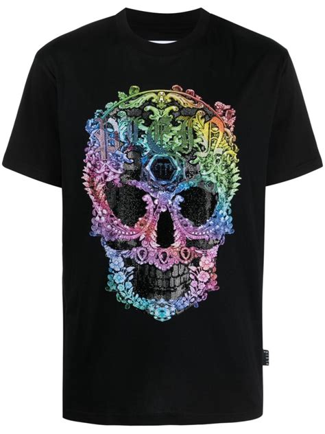 Philipp Plein Rhinestone Embellished Skull Print T Shirt Farfetch