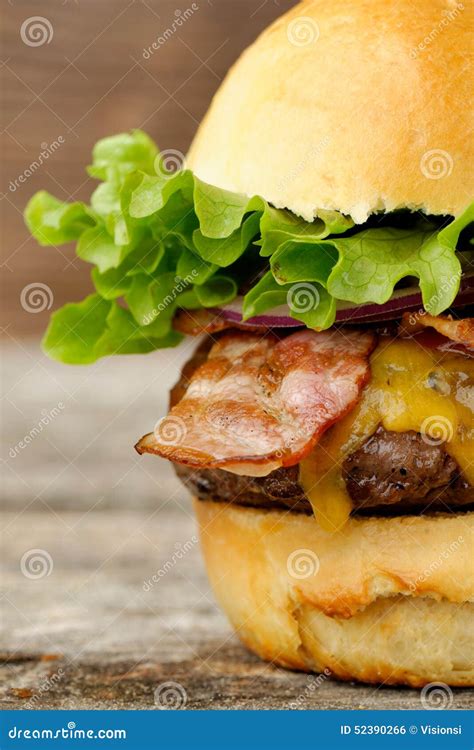 Gourmet Bacon Cheeseburger Stock Photo Image Of Bacon