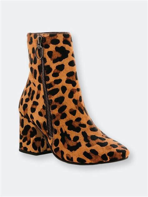 Rag And Co Helen Leopard Print Block Heel Leather Boots Brown Shopstyle