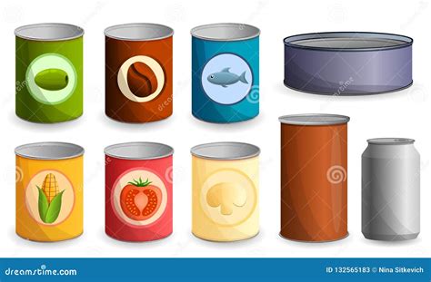 Tin Can Icon Set Cartoon Style Stock Vector Illustration Of Grocery