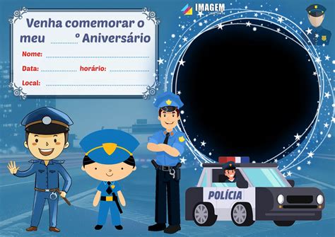 Convite Aniversário Infantil Tema Policial PNG Imagem Legal