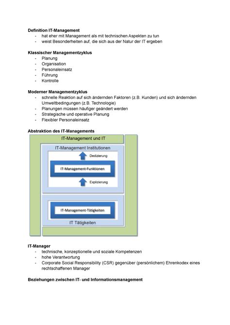 Zusammenfassung und Klausurvorbereitung für IT Management Definition