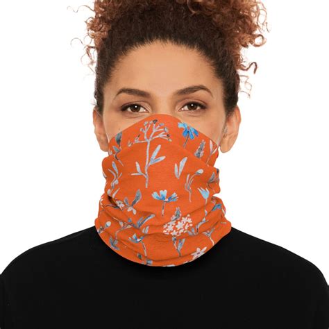 Orange Wildflower Neck Warmer Gaiter Face Covering Snood Hiking Gift