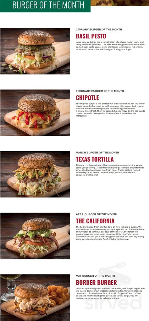 Jakes Burgers and Beer menu in Dallas, Texas, USA