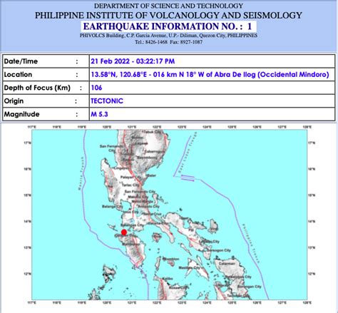 Magnitude 5 3 Quake Hits Occidental Mindoro Inquirer News