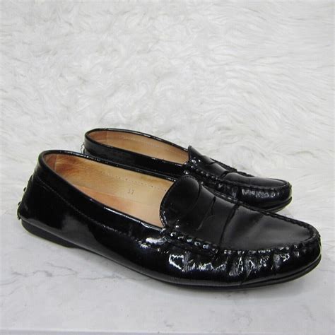 TOD S Black Patent Leather Slip On LOAFER DRIVING SHOES Women S Size EU