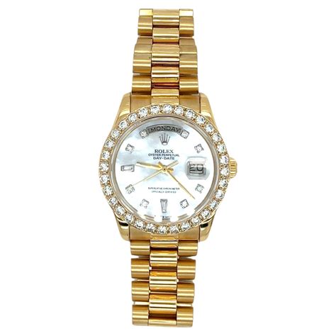 Rolex President Datejust 18k Yellow Gold Mop Diamond Dial Diamond Bezel 36mm For Sale At 1stdibs